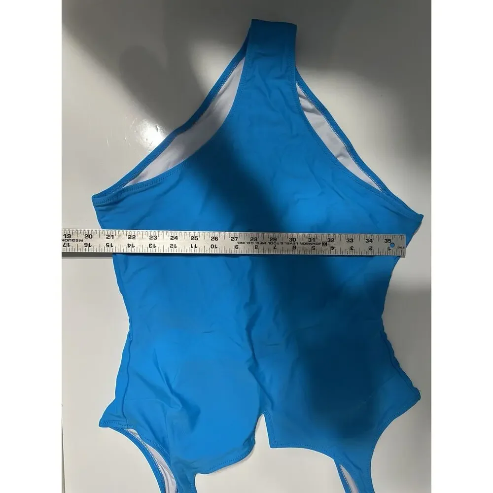 Catalina One Piece Swimsuit Women L Blue Scoop Neck Cutout